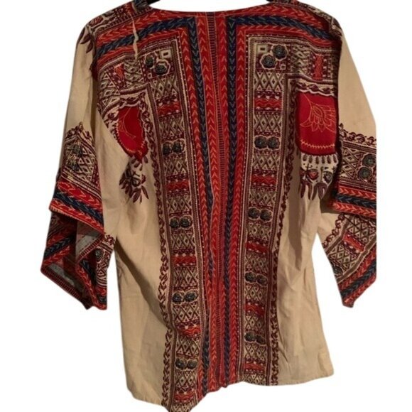 Unisex African Dashiki Top Tribal Print Kaftan Bohemian Style Beige - Picture 6 of 8